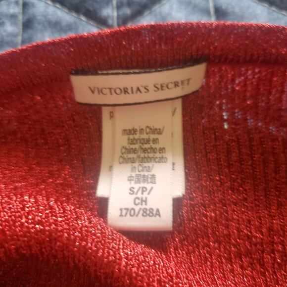 Victoria's Secret Size S Red Metallic Bodysuit Snaps Deep V Neck Club Party - Picture 7 of 11